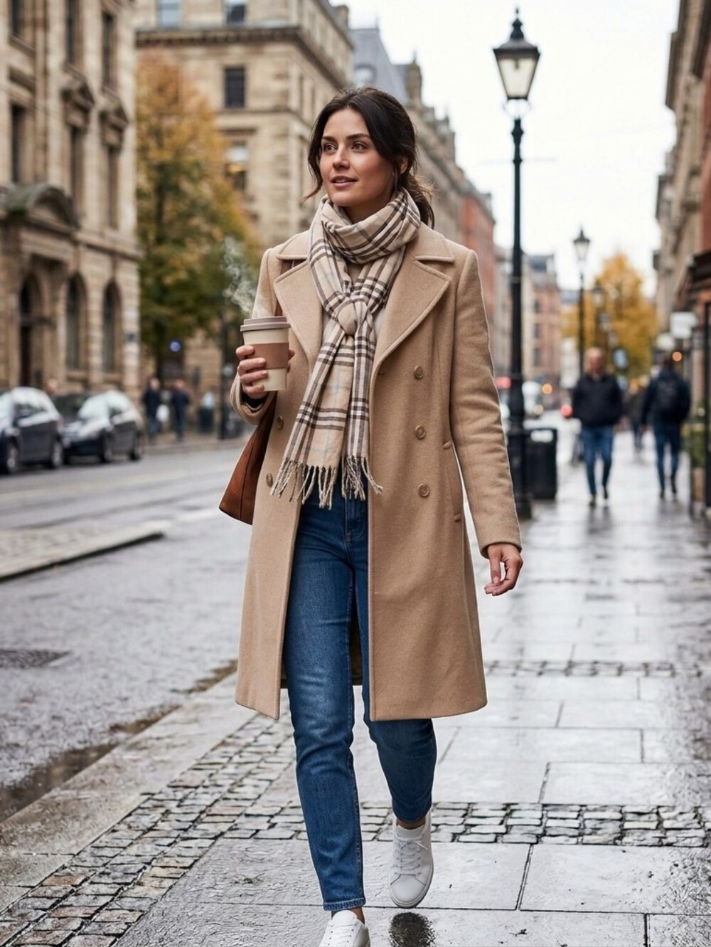 Plaid Cream and Brown Soft Scarf